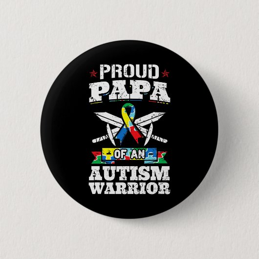 Papa van autisme warrior Awareness Ribbon F Ronde Button 5,7 Cm (Voorkant)