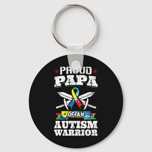 Papa van autisme warrior Awareness Ribbon F Sleutelhanger (Voorkant)