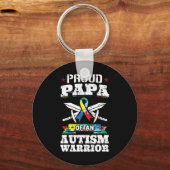 Papa van autisme warrior Awareness Ribbon F Sleutelhanger (Voorkant)
