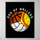 Papa van Ballers Fun Softbal Volleybal Basketbal Poster (Voorkant)