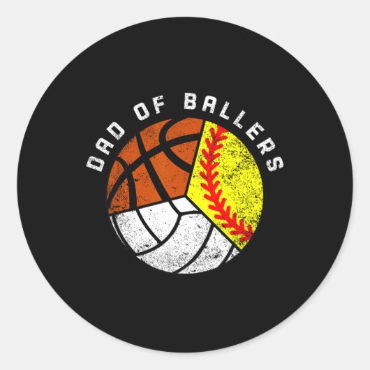 Papa van Ballers Fun Softbal Volleybal Basketbal Ronde Sticker (Voorkant)