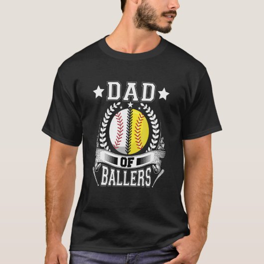 Papa van Ballers honkbal softball van de vrouw zoo T-shirt (Voorkant)