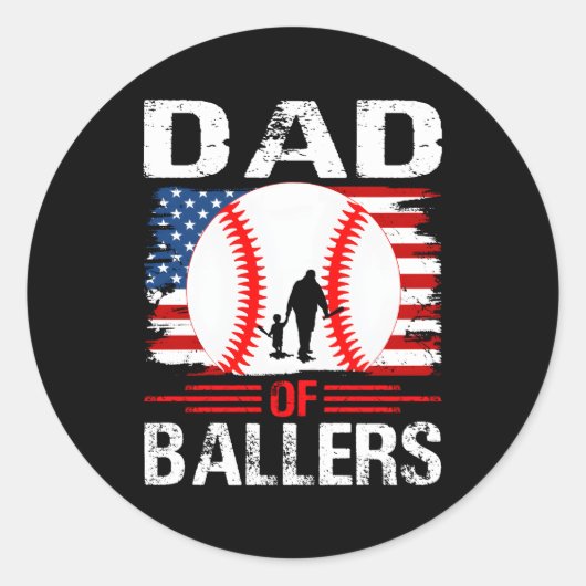 Papa van Ballers Honkbal Vaderdag Ronde Sticker (Voorkant)