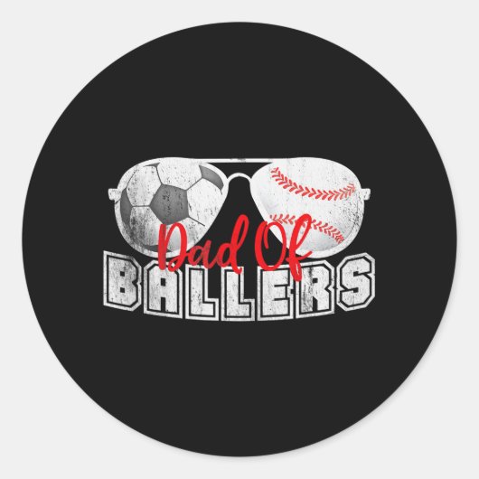 Papa van Ballers Honkbal Voetbal Vaders Dag Ronde Sticker (Voorkant)