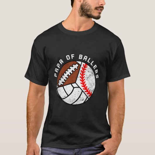 Papa van Ballers Honkbal Volleybal Football Papa T-shirt (Voorkant)