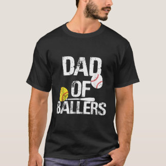 Papa van ballers, pa van honkbal en softbalspeler t-shirt