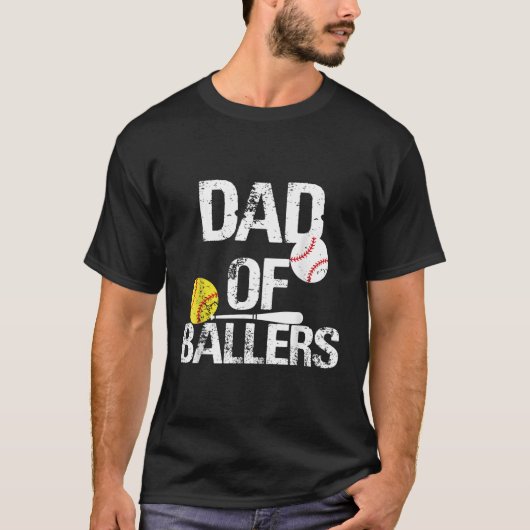 Papa van ballers, pa van honkbal en softbalspeler t-shirt (Voorkant)