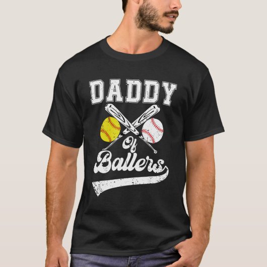 Papa van ballers softbal honkbalspelers vader s t-shirt (Voorkant)