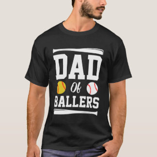 Papa van Ballers Vaderdag Softball Papa Honkbal T-shirt