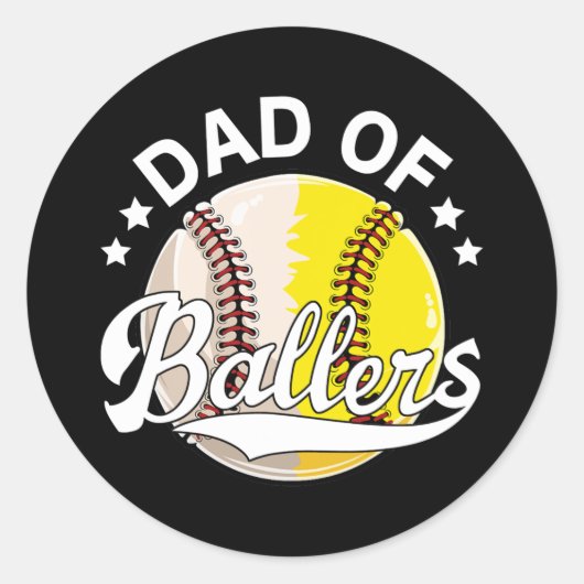 Papa van balletjes, pa van honkbal en Softball Ronde Sticker (Voorkant)