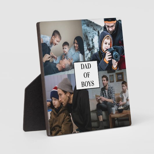 Papa van Boys Vaderdag Custom 4 Foto Collage Fotoplaat (Voorkant)