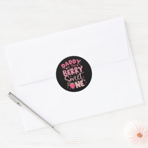 Papa van de Bessie Zoete Eén Aardbei Verjaardag Ronde Sticker