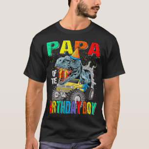 Papa van de Birthday Boy Monster Truck Dinosaur T-shirt