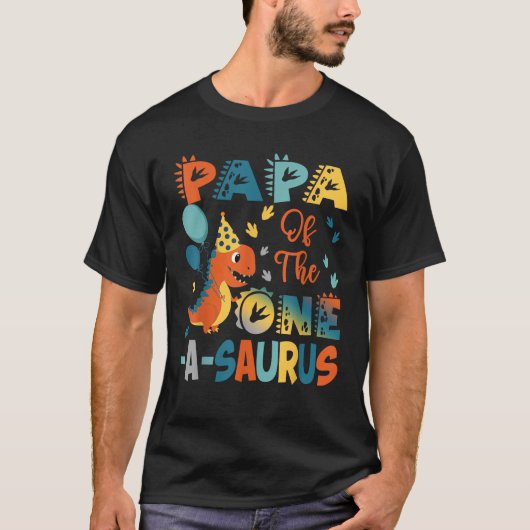Papa van de One A Saurus 2e verjaardag dinosaurus T-shirt (Voorkant)