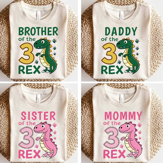 Papa van de Three-Rex Dino Verjaardag T-shirt
