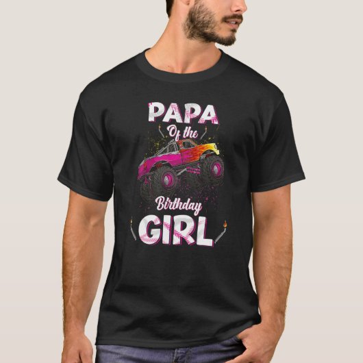 Papa van de verjaardag meisje monster vrachtwagen  t-shirt (Voorkant)