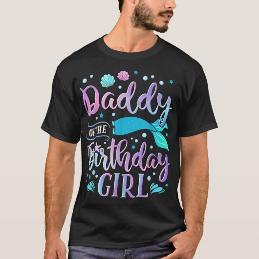 Papa van de verjaardag Meisje Zeemeermin Party Fam T-shirt (Voorkant)