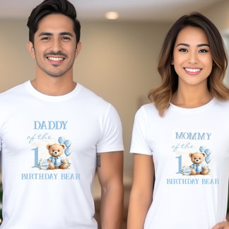 Papa van de Verjaardags Jongen Blauw Beer Ouders' T-shirt