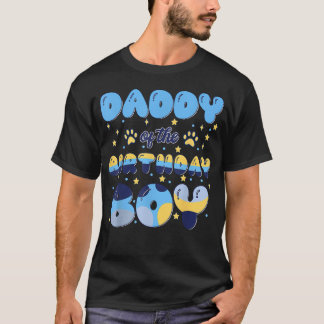Papa Van De Verjaardagsjongen Blauwe Hond Thema Fe T-shirt