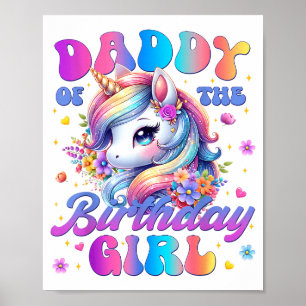Papa van de verjaardagsmeisje Eenhoorn Bloem Famil Poster