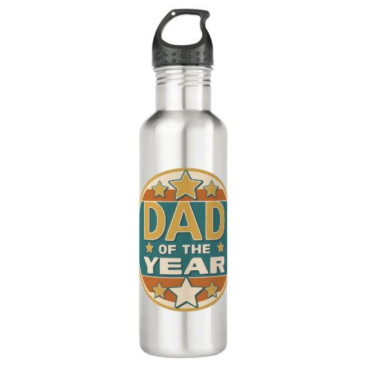 Papa van het Jaar Retro Badge - Vaderdag Gift Waterfles (Voorkant)