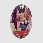 Papa van mama Eerste Kerstmis Snowflakes Rode foto Ornament (voorkant)