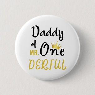 Papa van MR Onederful Grappige 1e Verjaardag T-Shi Ronde Button 5,7 Cm