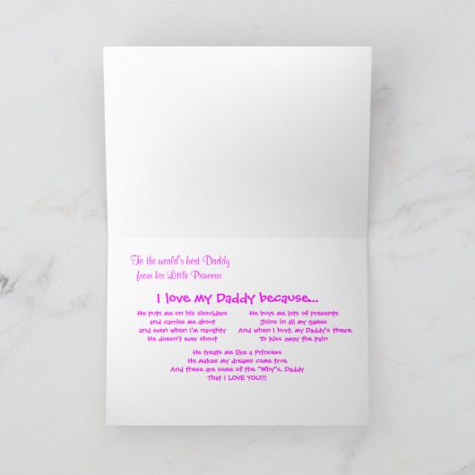 Papa van prinses vaders dag kaart & vers (Binnen)