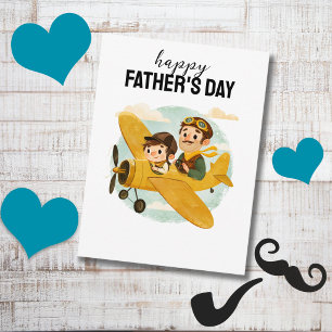 Papa vliegt in een vliegtuig door de wolken Cute H Briefkaart