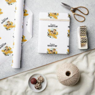 Papa vliegt in een vliegtuig door wolken Cute Happ Cadeaupapier