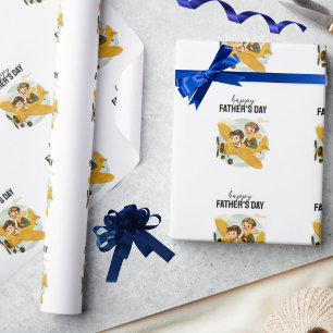 Papa vliegt in een vliegtuig door wolken Cute Happ Cadeaupapier
