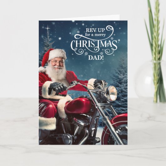 Papa voor Biker Kerstman met Winter Pines Feestdagen Kaart (Voorkant)