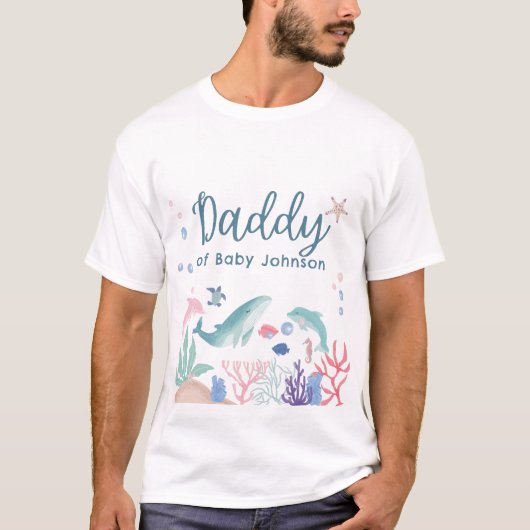 Papa Waterverf onder het Zee Baby shower T-shirt (Voorkant)