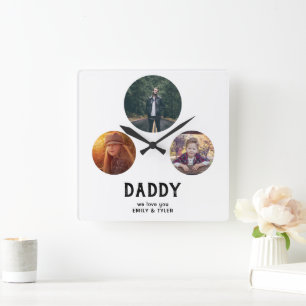 Papa we houden van je 3 Foto Vader Dag Vierkante Klok