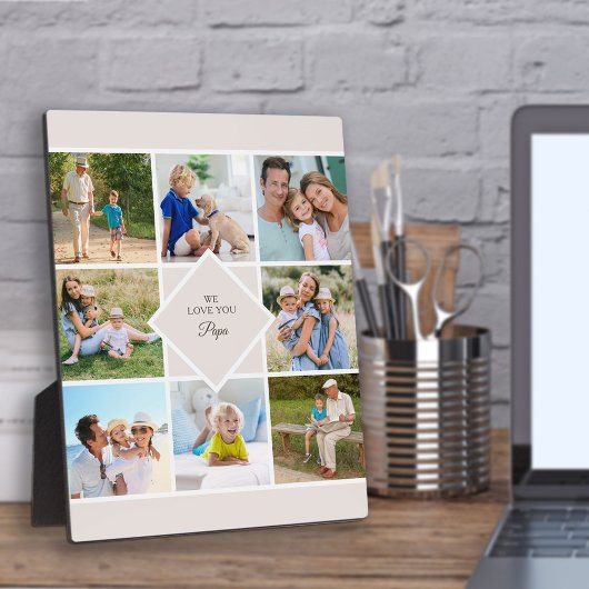Papa We houden van je 8 Foto Collage Cream Plaque Fotoplaat