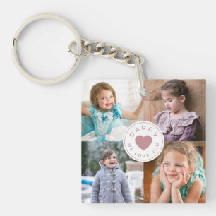 Papa We houden van je Kinder foto Collage Pink Hea Sleutelhanger