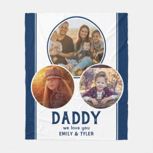 Papa we houden van je Navy Blue 3 Foto Vader Day Fleece Deken