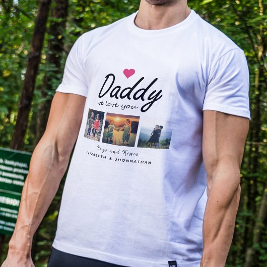 Papa we houden van jou Script 3 Foto Collage Vader T-shirt