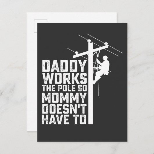 Papa werkt op de paal zodat mama dat niet hoeft uitnodiging briefkaart (Voorkant / Achterkant)