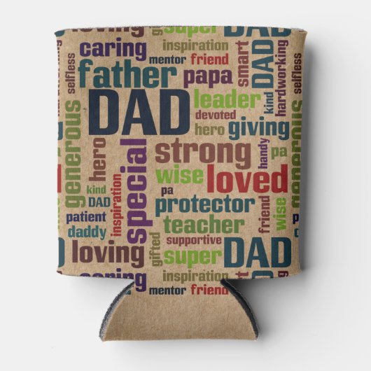 Papa Word Cloud Text Vaderdag Typografie Blikjeskoeler (Voorkant)