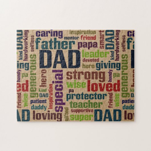 Papa Word Cloud Text Vaderdag Typografie Legpuzzel (Horizontaal)