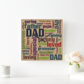 Papa Word Cloud Text Vaderdag Typografie Vierkante Klok (Huis)