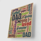 Papa Word Cloud Text Vaderdag Typografie Vierkante Klok (Hoek)