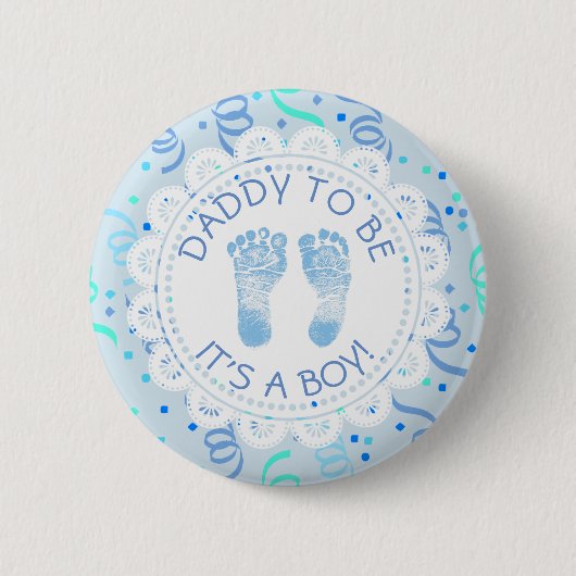 Papa wordt Blue confetti Baby shower Button (Voorkant)
