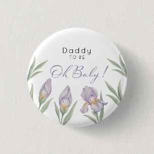 Papa Wordt Vader Waterverf Iris Bloemen Paars Lave Ronde Button 3,2 Cm