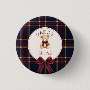 Papa wordt wijnrode geplette teddybeer ronde button 3,2 cm