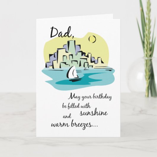 Papa Zeilboot Stad Verjaardag Kaart (Voorkant)