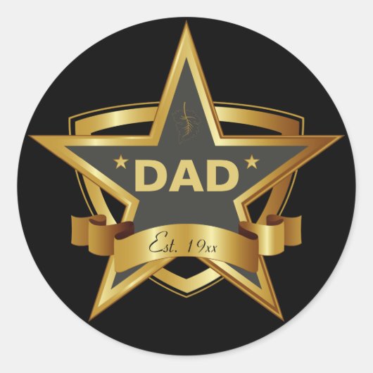Papa Zwart en Gold Star Ronde Stickers (Voorkant)