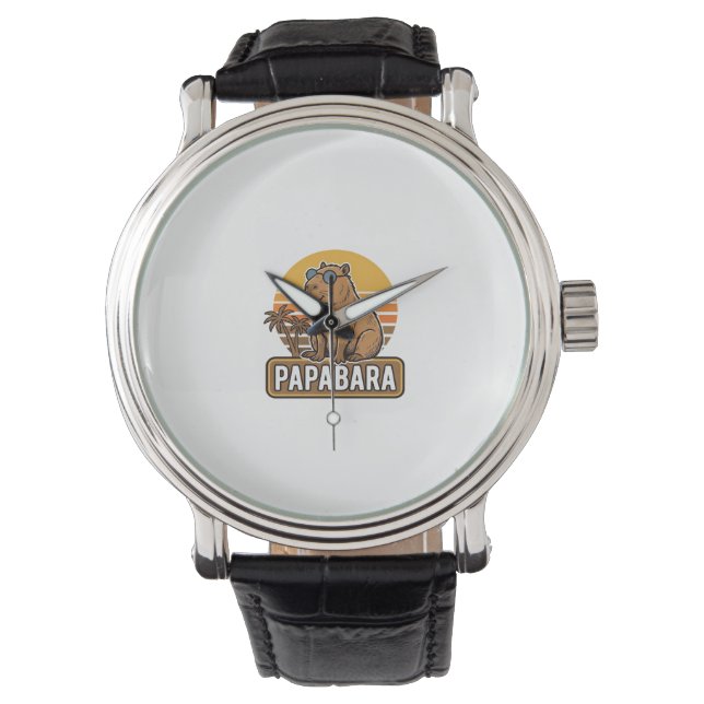 PAPABARA Retro Capibara Papa Vectorontwerp_1 Horloge (Voorkant)