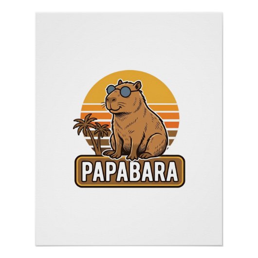 PAPABARA Retro Capibara Papa Vectorontwerp_1 Perfect Poster (Voorkant)